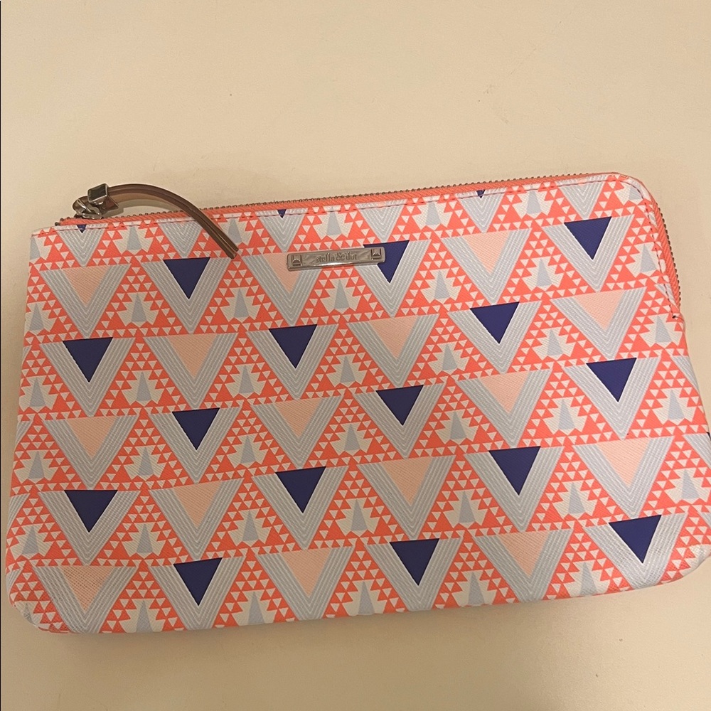 Stella & Dot Pink and Blue Geometric Cosmetic Bag